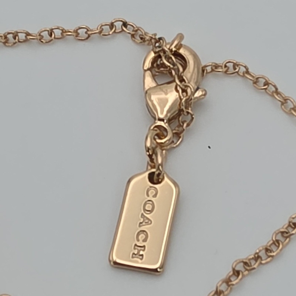 Vtg COACH Necklace Open Circle Crystal Pendant Rose Gold Plate Round‎ Link 18" - Picture 8 of 15